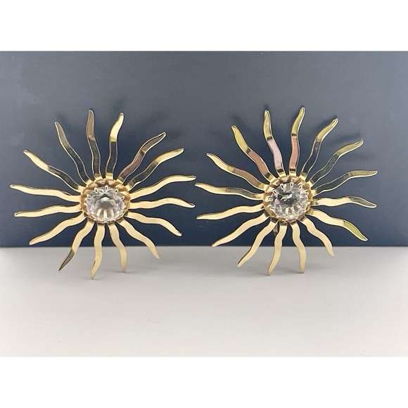 Vintage Sarah Coventry Earrings Atomic Starburst Sun Gold Tone 60s Clip On - Picture 4 of 7